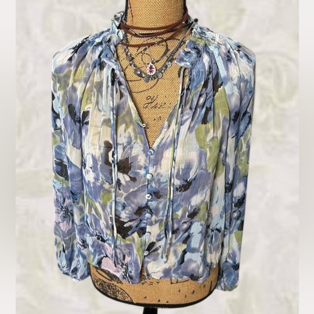 Muse Republic Blue Green Floral Blouse